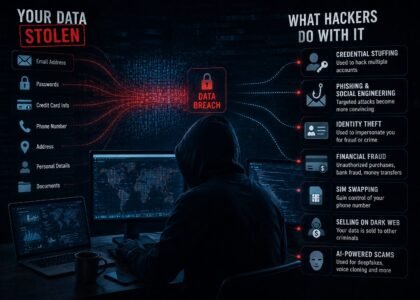 Cybercriminals using stolen data from a data breach for phishing, identity theft, financial fraud, and cyberattacks
