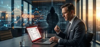 Business Email Compromise attack illustrating how cybercriminals stole €250,000 using a fraudulent business email.