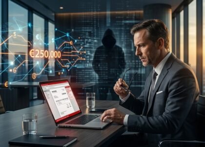 Business Email Compromise attack illustrating how cybercriminals stole €250,000 using a fraudulent business email.