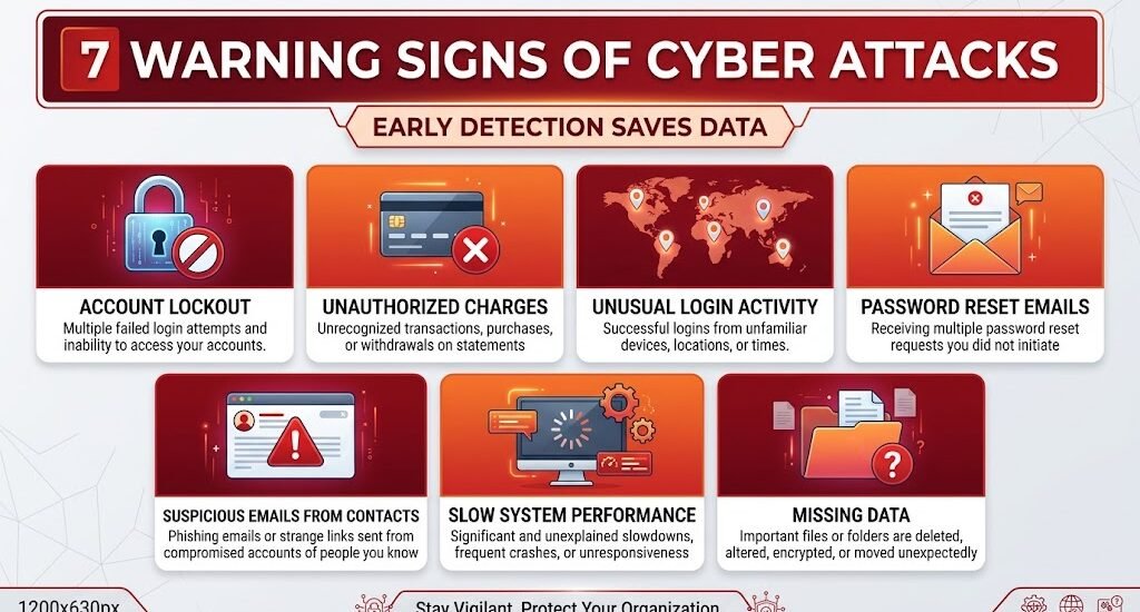 Infographic showing 7 warning signs of cyber attacks