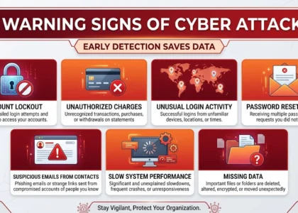 Infographic showing 7 warning signs of cyber attacks