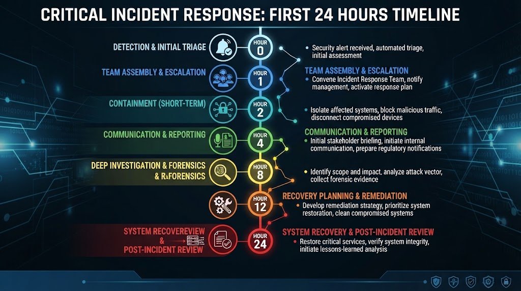 Timeline showing critical actions in first 24 hours after incident detection